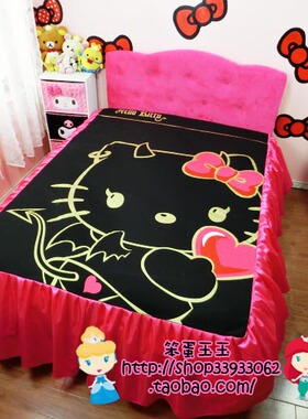 超惊艳 烫金HELLO KITTY黑色恶魔床裙 适合120床 小瑕疵~