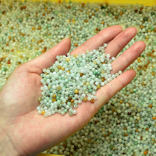 天然正品翡翠A货散珠冰种三彩3-4mm三色珠子手链项链diy饰品玉石