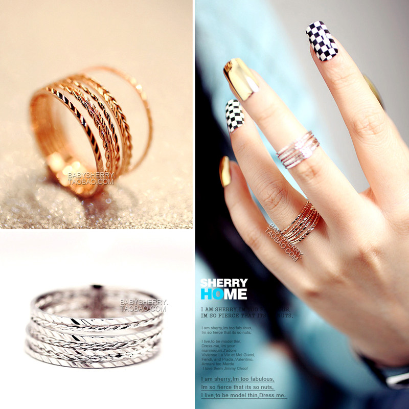 韩国时尚十指混搭多层叠超细麻花百搭小戒指关节组合戒指环七合一