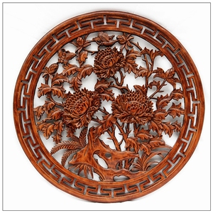 工艺礼品中式玄关牡丹家居装饰品客厅墙壁植物室内东阳木雕 挂件