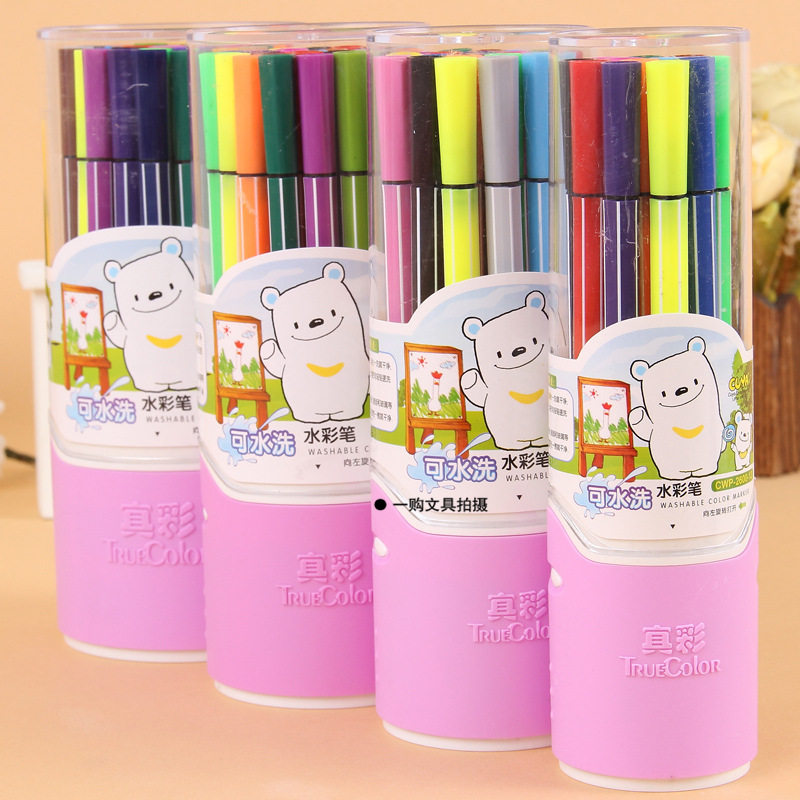 真彩12色桶装水彩笔 2600可水洗安全 学生水彩笔儿童幼儿园小朋友彩色