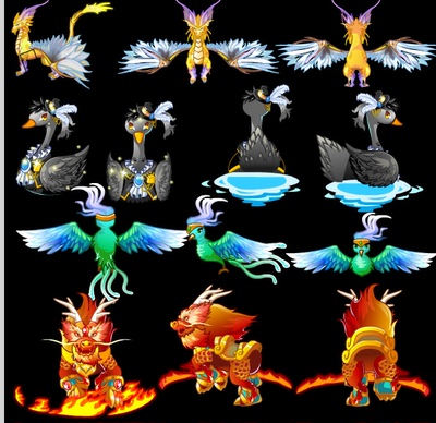 falsh 矢量游戏 动物 天鹅 麒麟 鸟三视图带动画素材源文件