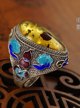 天醉吉祥掐丝手工银饰珐琅花丝