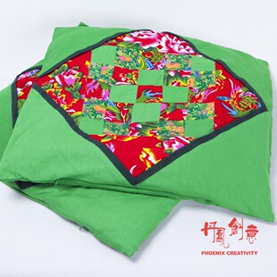 红绿 方块 拼布 坐垫(含芯)
