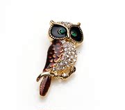 Smiling OWL brooch Crystal rhinestone women high corsage pins led Korean brooch jewelry 3669