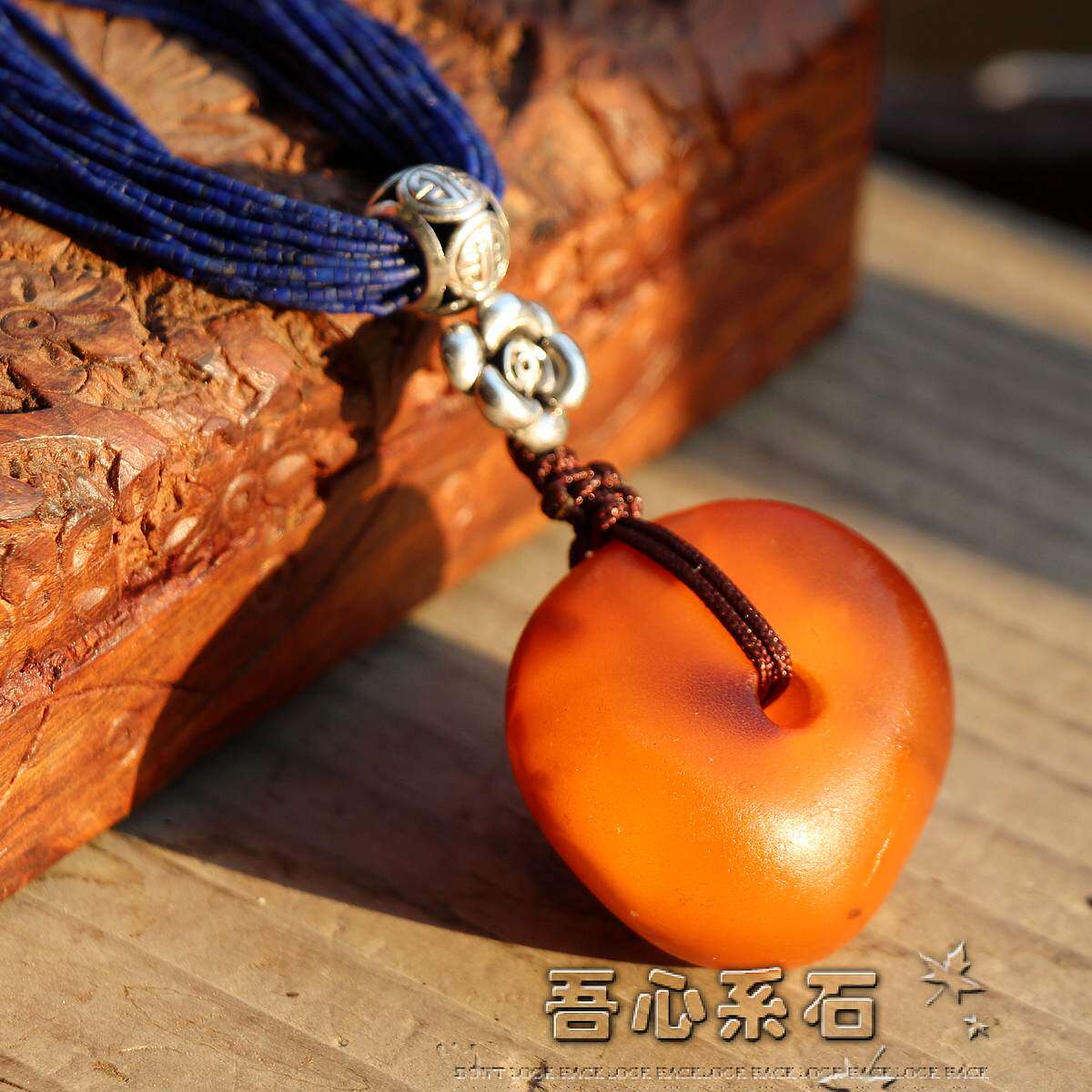 『系石原创』M31印度手磨青金石古董蜜蜡西藏传世老蜜蜡饼子项链