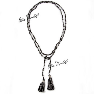 超长160cm黑玛瑙赤铁矿流苏开放式项链lotus mann