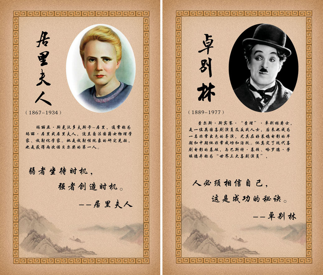 705海报印制展板写真喷绘贴纸素材804古今名人挂画居里夫人卓别林