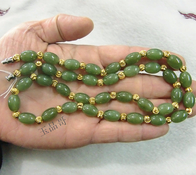 天然玉石和田玉青白玉项链手链手串椭圆形路路通转运珠财源滚滚来