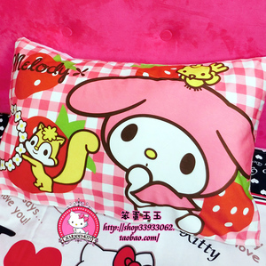 MELODY 草莓格子超柔绒单人加大枕巾 枕套