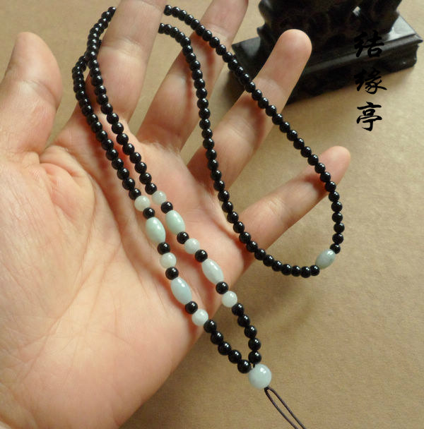 手工串珠黑玛瑙翡翠玉佩挂绳水晶吊坠绳子女士毛衣链