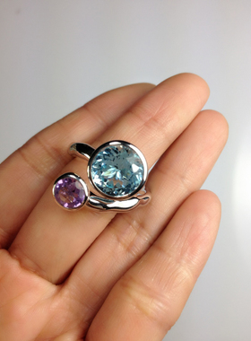 托帕石活扣纯银镀金一物一图戒指