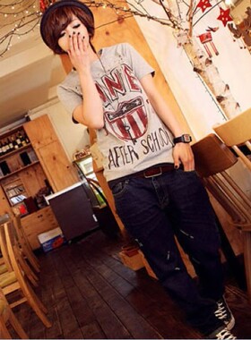 【灰色A1107】2020韩版新款时尚休闲字母显瘦女式短袖/纯棉T恤