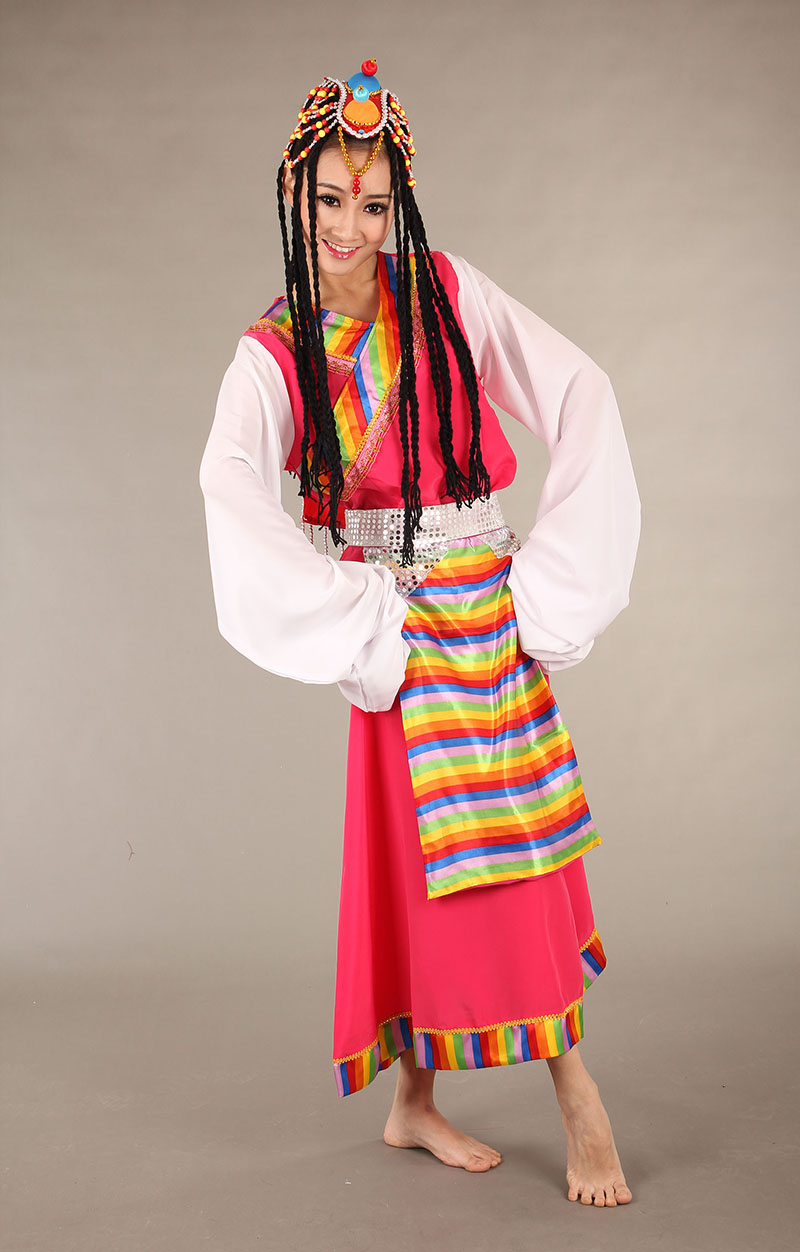 藏族舞蹈演出服装藏族女装长款裙西藏族舞蹈服装水袖少数民族衣服