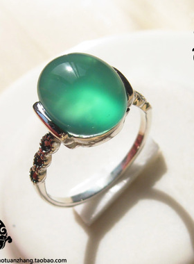 纯银石榴石绿玛瑙复古戒指
