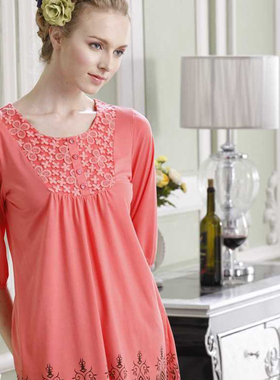 睡裙春夏季睡衣女士7分袖棉质睡衣优雅家居服10169