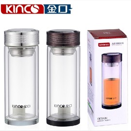 金口双层透明盖晶韵玻璃杯茶漏茶杯加厚耐热防漏水杯口杯