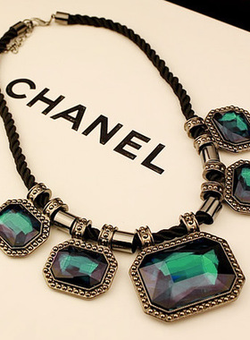 韩版复古夸张水晶宝石夜店短项链