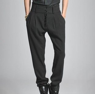 秋冬季男士韩版新款时尚潮男裤休闲哈伦裤排扣中腰帅气靴裤有大码