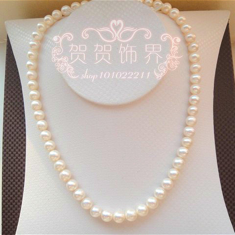 包邮真珍珠项链天然正品 白色圆形强光珍珠首饰送妈妈百搭款