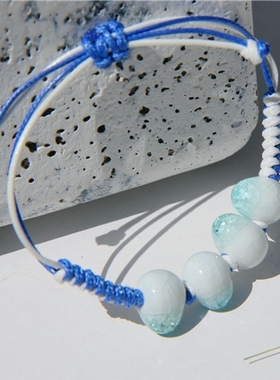 蛋形编织民族风陶瓷可调节手链