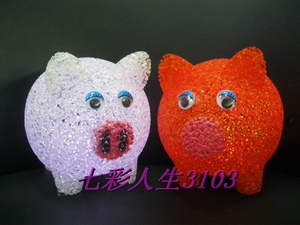 大号水晶小猪夜灯/猪猪仿水晶颗粒七彩灯 新奇礼物/创意礼品