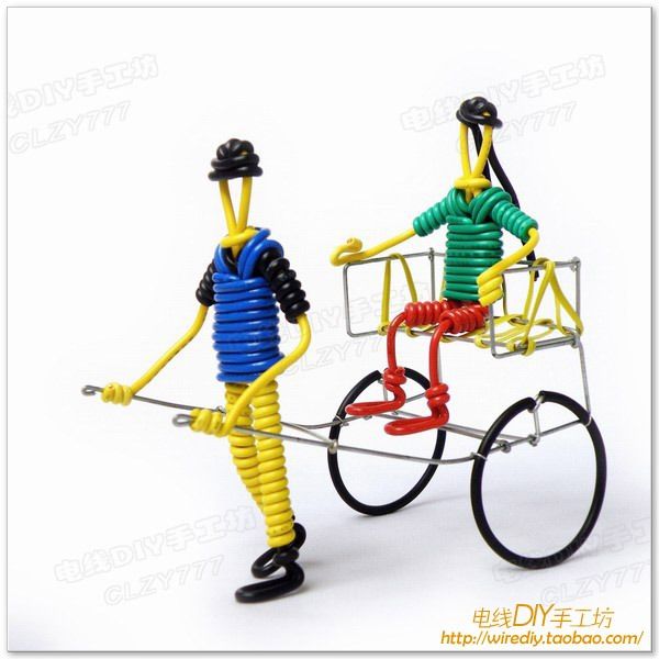 双人三轮车_情侣 情人节礼品 纯手工制作 diy 电线人 手工艺品