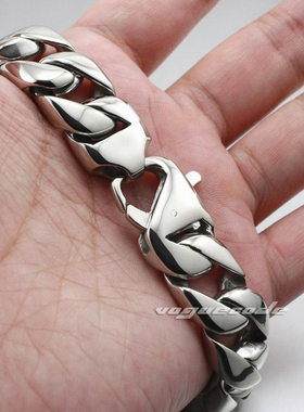 亮银色时尚男款316L不锈钢手链 Cool朋克摇滚风潮骑士钛钢手链