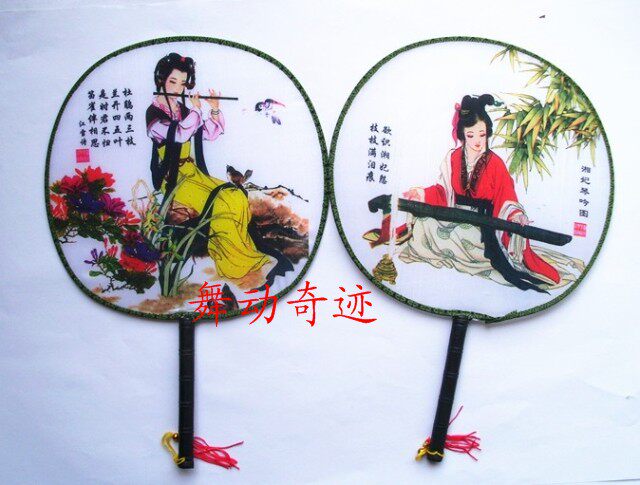 儿童宫廷扇圆形牡丹美女小扇子仿真丝团扇戏曲表演舞蹈单面凉风扇