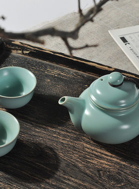 还真汝瓷便携式茶具开片快客杯