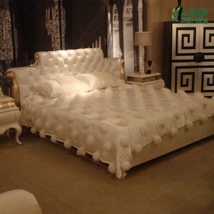 婚床 新古典后现代1.8米床 实木双人床 欧式 金银箔橡木高箱床 特价