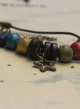 波西米亚风串珠皮质古铜色手链