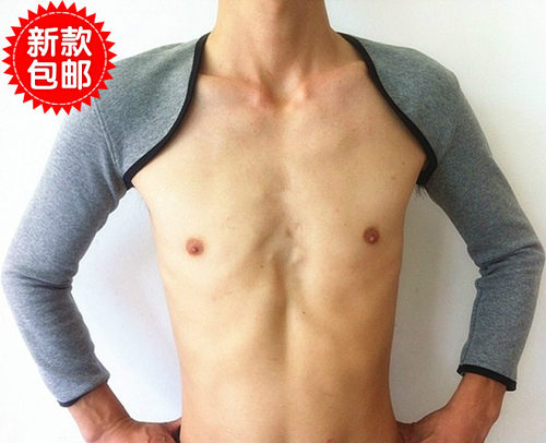 竹炭带绒老人灰色长短袖开襟护肩