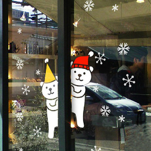 新年圣诞小熊雪花学校寝室装饰店铺服装商场橱窗玻璃防撞墙贴纸