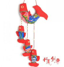 东北大花布串串鱼挂饰--鲤鱼跃龙门(蓝色)--纯手工制作