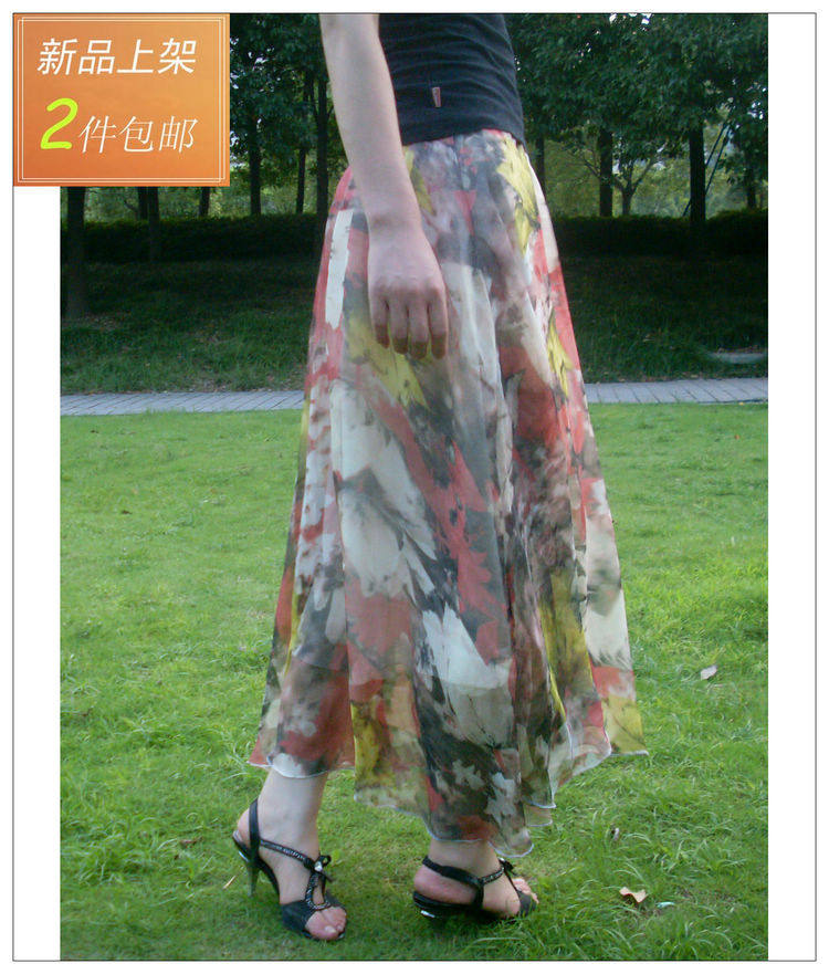 夏季新款女装波西米亚雪纺半身裙裙裙子半裙万花争艳大摆长裙子