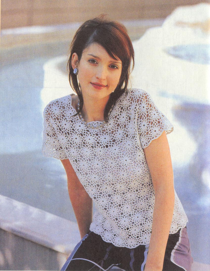纯手工定制 森女系雏菊勾花短袖圆领套衫女装 针织衫上衣毛衣647