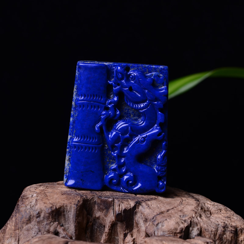 好客青金 天然阿富汗青金石吊坠 帝王青龙马头像龙马精神