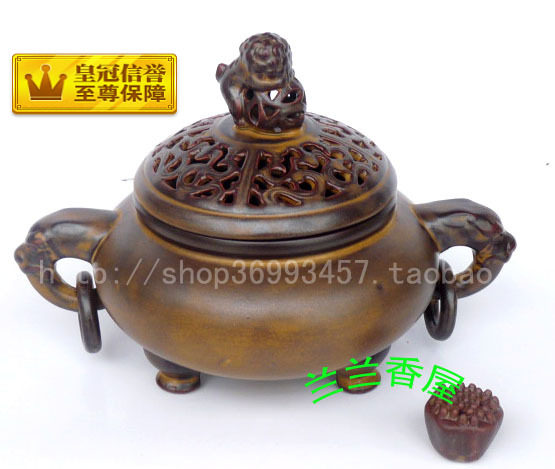 新品特惠檀香沉香薰香炉陶瓷仿宋/紫砂香座/古窑祥狮双耳吉祥香炉