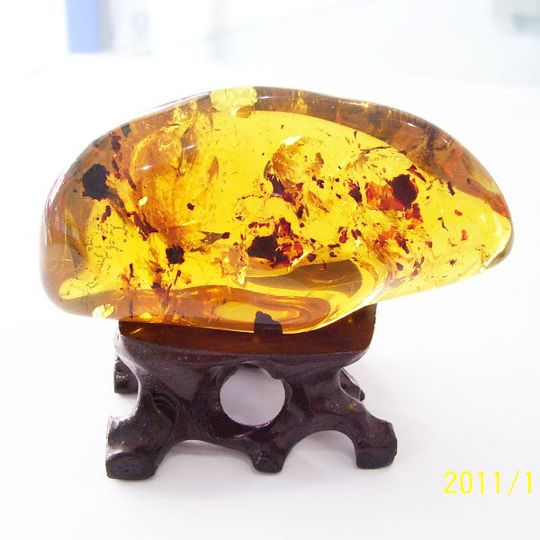 缅甸天然琥珀金蓝花珀手把件摆件45.3克血珀（店主自己打磨）