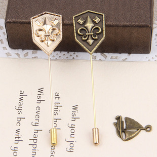 日系韩男士西装胸针十字架胸花镀金欧美复古盾牌长一字别针饰品潮