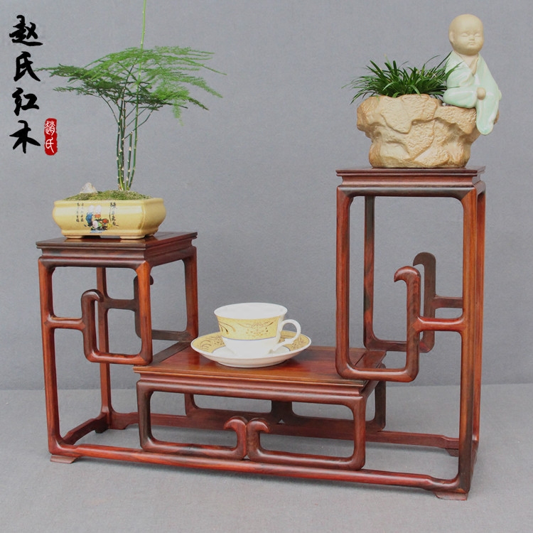 红木红酸枝博古架奇玉石盆景花瓶紫砂壶底座古董架多宝架高低方台