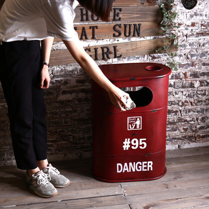 美式复古铁艺工业风垃圾桶创意收纳桶落地摆件家居软装饰品垃圾箱