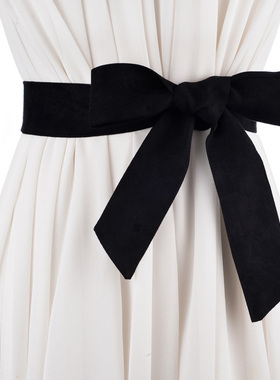 新品韩版春夏女士麂皮绒百搭飘带 配裙子打结女腰带包包带装黑色