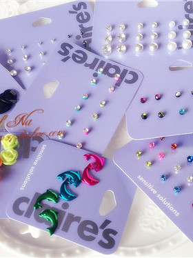 Claires耳钉集合 森女系马卡龙基础彩色水钻豆钉耳骨耳钉套装