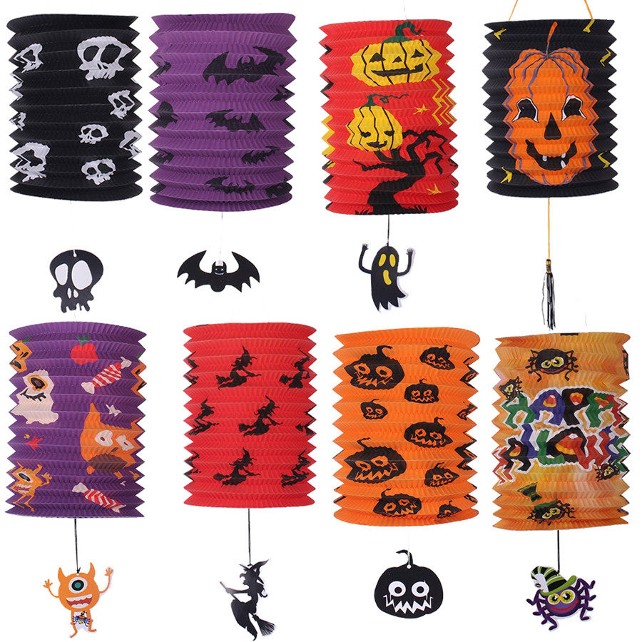 1万圣节装饰道具纸灯笼布置卡通风琴灯笼鬼节鬼屋酒吧装扮