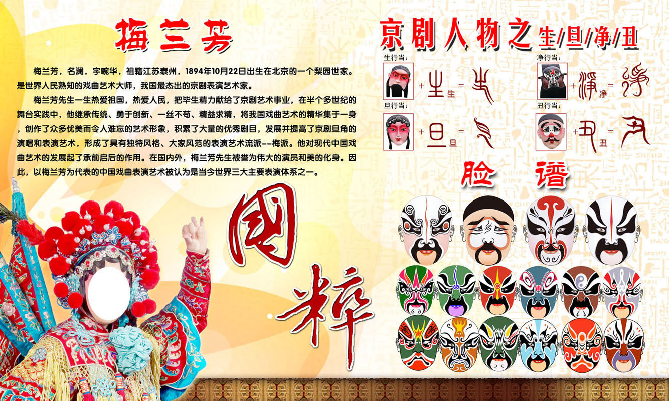 719海报印制展板写真喷绘贴纸403国粹京剧生旦净丑梅兰芳介绍