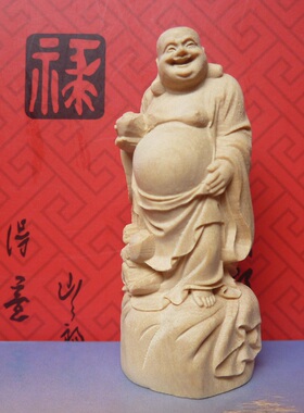 工艺品手把件元宝弥勒佛小木雕