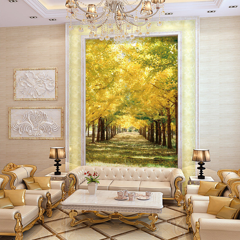 走道玄关走廊过道森林背景墙纸无缝无纺布现代简约风景画大型壁画
