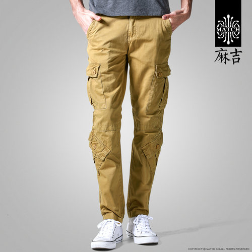 match麻吉多口袋小脚潮男工装裤